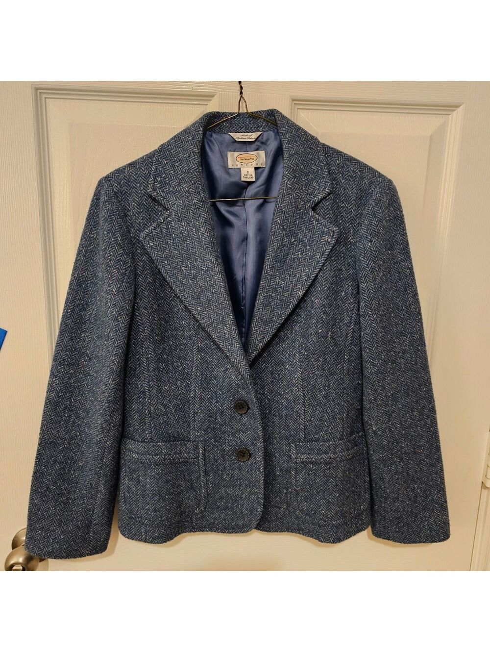 Talbots Women Blazer Herringbone Tweed Silk Blend Made of Italian Fabric size 2P